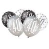 12" Latex Glitz Black & Silver 40th Birthday Balloons, Pack of 6