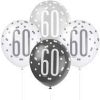 12" Latex Glitz Black & Silver 60th Birthday Balloons, Pack of 6