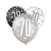 12" Latex Glitz Black & Silver 70th Birthday Balloons, Pack of 6