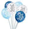 12" Latex Glitz Blue & Silver 30th Birthday Balloons, Pack of 6