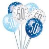 12" Latex Glitz Blue & Silver 50th Birthday Balloons, Pack of 6