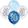 12" Latex Glitz Blue & Silver 80th Birthday Balloons, Pack of 6