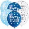 12" Latex Glitz Blue & Silver Happy Birthday Balloons, Pack of 6