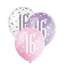 12" Latex Glitz Pink & Silver 16th Birthday Balloons, Pack of 6