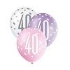 12" Latex Glitz Pink & Silver 40th Birthday Balloons, Pack of 6
