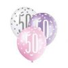 12" Latex Glitz Pink & Silver 50th Birthday Balloons, Pack of 6