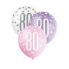 12" Latex Glitz Pink & Silver 80th Birthday Balloons, Pack of 6