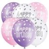 12" Latex Glitz Pink & Silver Happy Birthday Balloons, Pack of 6