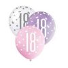 12" Latex Glitz Pink & Silver 18th Birthday Balloons, Pack of 6