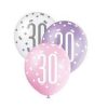 12" Latex Glitz Pink & Silver 30th Birthday Balloons, Pack of 6