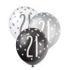12" Latex Glitz Black & Silver 21st Birthday Balloons, Pack of 6