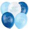 12" Latex Assorted Blue Happy Birthday Balloons, Pack of 5