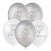 12" Pearlised Latex Assorted Happy 25th Anniversary Balloons, Pack of 5