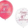 12" Pearlised Latex Assorted Happy 40th Anniversary Balloons, Pack of 5