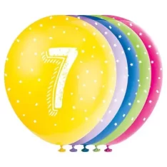 12" Pearlised Latex Assorted Number 7 Birthday Balloons, Pack of 5