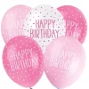 12" Latex Assorted Pink Happy Birthday Balloons, Pack of 5