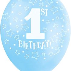 12" Latex Blue 1st Birthday Balloons, Pack of 5