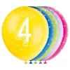 12" Latex Assorted Number 4 Birthday Balloons, Pack of 5