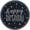 23cm Glitz Foil Black & Silver Birthday Party Plates, Pack of 8