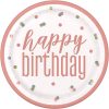 23cm Glitz Foil Rose Gold Birthday Party Plates, Pack of 8