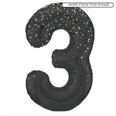 Black Glitz Prismatic Number 3 Helium Foil Giant Balloon 86 cm / 34 inch