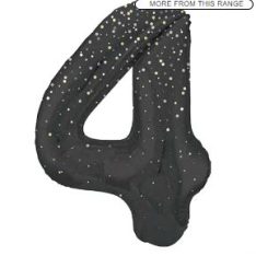 Black Glitz Prismatic Number 4 Helium Foil Giant Balloon 86 cm / 34 inch