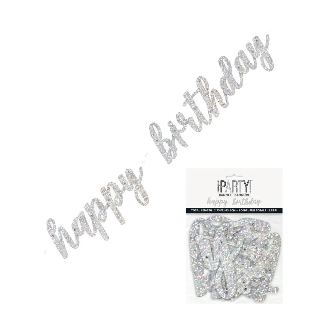 Silver Happy Birthday Banner
