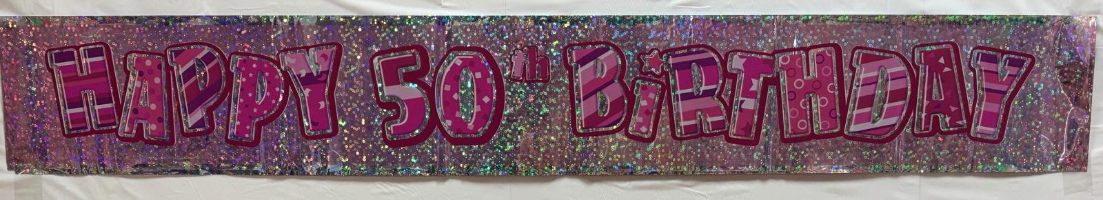 9ft Foil Glitz Pink & Silver 50th Birthday Banner - Image 3