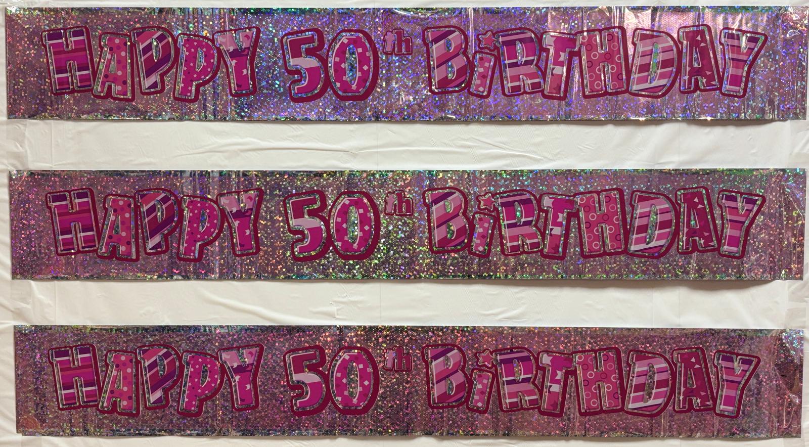 9ft Foil Glitz Pink & Silver 50th Birthday Banner - Image 2