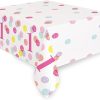 Pink Dots 1st Birthday Plastic Tablecloth, 7ft x 4.5ft