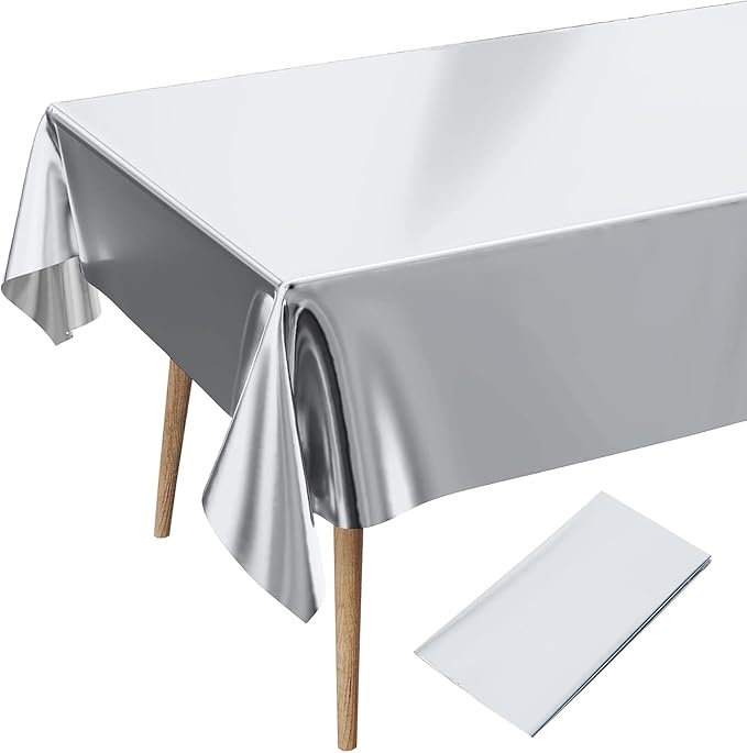 Foil Silver Plastic Tablecloth, 9ft x 4.5ft - Image 2