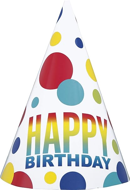 Rainbow Spots Birthday Party Hats, Pack of 8