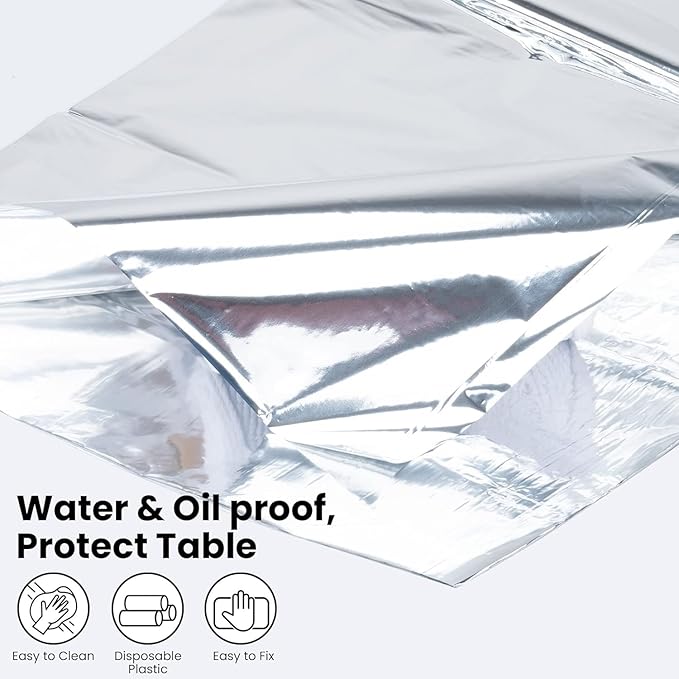 Foil Silver Plastic Tablecloth, 9ft x 4.5ft - Image 5