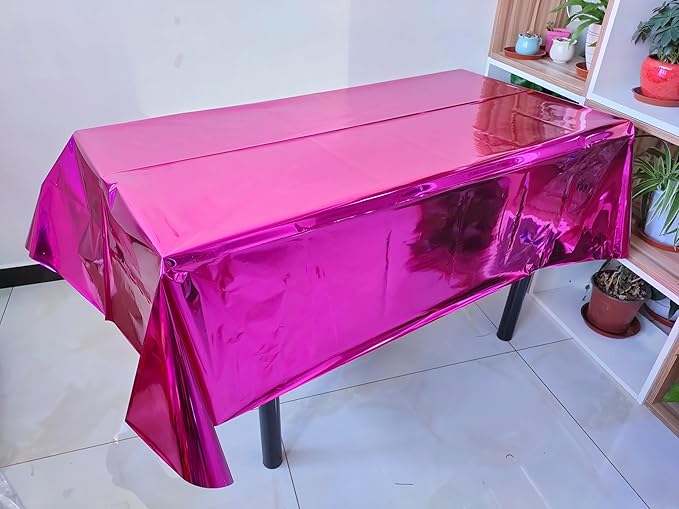 Foil Hot Pink Plastic Tablecloth, 9ft x 4.5ft - Image 2