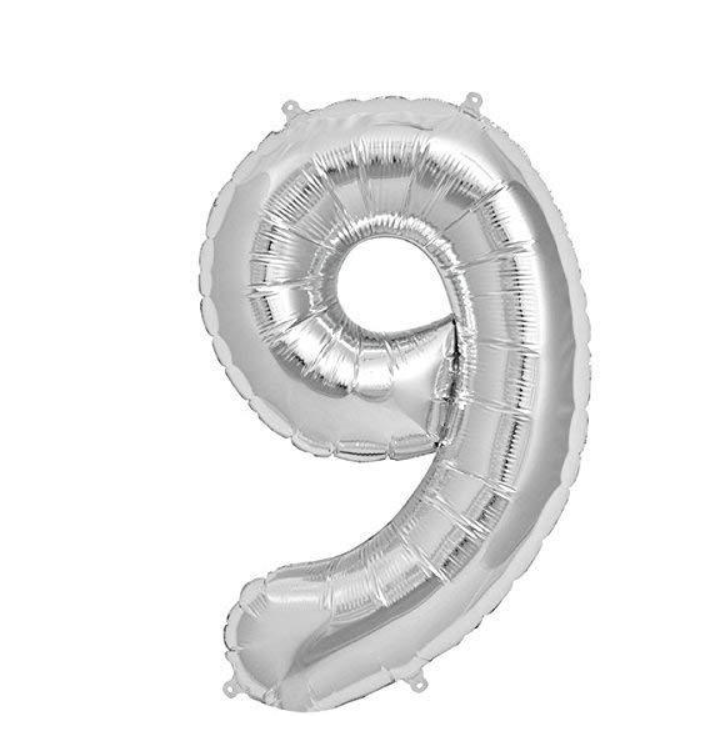 Giant Silver Foil Number 9 Balloon 86 cm / 34 inch