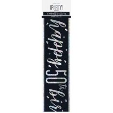 9ft Foil Glitz Black & Silver 50th Birthday Banner