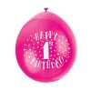 9" Latex Assorted Pink Happy 1st Birthday Balloons, Pack of 10