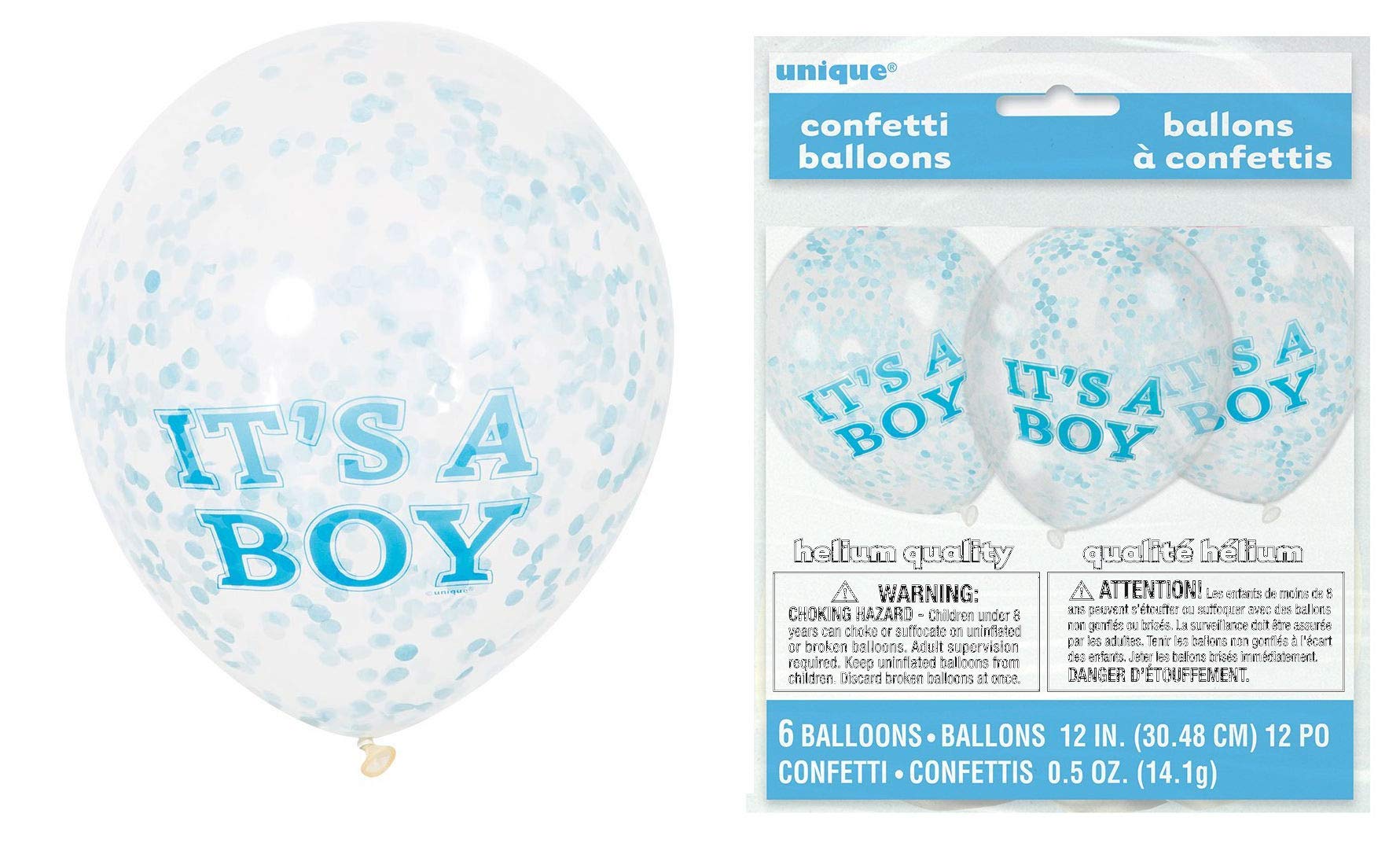 12" It's A Boy Blue Confetti Balloons, Pack of 6