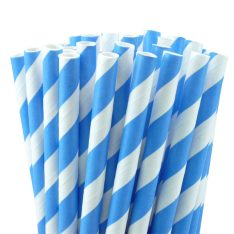 Baby Blue Striped Paper Straws, Pack of 40
