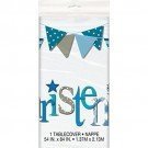 Plastic Blue Bunting Christening Tablecloth, 7ft x 4.5ft