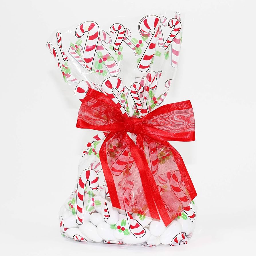 Cellophane Candy Cane Christmas Party Bags, Pack of 20