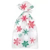 Cellophane Red and Green Snowflake Christmas Party Bags, Pack of 20