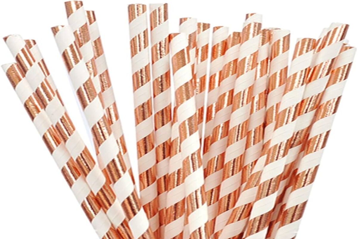 Eco-Friendly Rose Gold Paper Straws – Glitz Rose Gold Birthday – Pack of 10