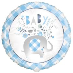 Foil Baby Shower Balloon - 45 cm - Blue Floral Elephant Baby Shower