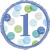 18" Foil Blue Dots 1st Birthday Balloon