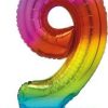 Giant Standing Foil Number 9 Balloon - 76 cm - Rainbow