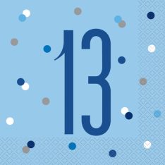 Glitz Blue & Silver 13th Birthday Napkins, Pack of 16