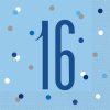 Glitz Blue & Silver 16th Birthday Napkins, Pack of 16