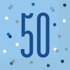 Glitz Blue & Silver 50th Birthday Napkins, Pack of 16