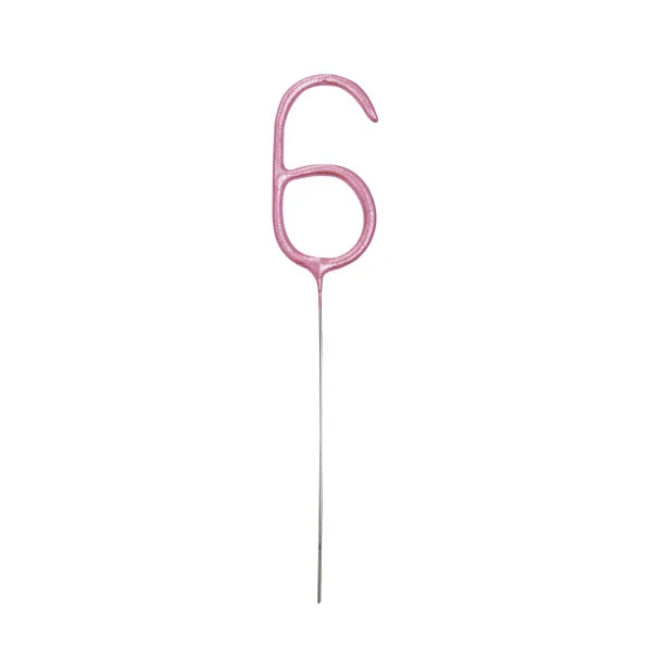 Glitz Pink Number 6 Sparkler Candle